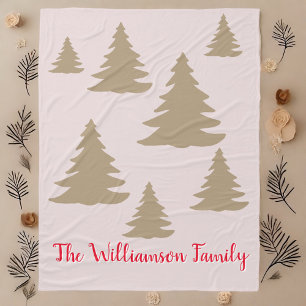 Simple modern cute neutral cabin script gold tree fleece blanket