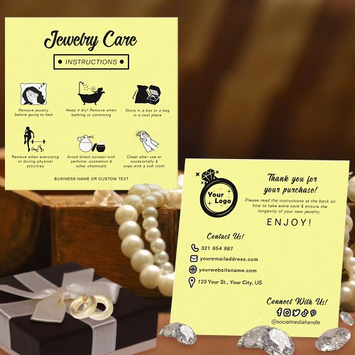 Simple Modern Cute Pastel Yellow Jewelry Care Tips Enclosure Card