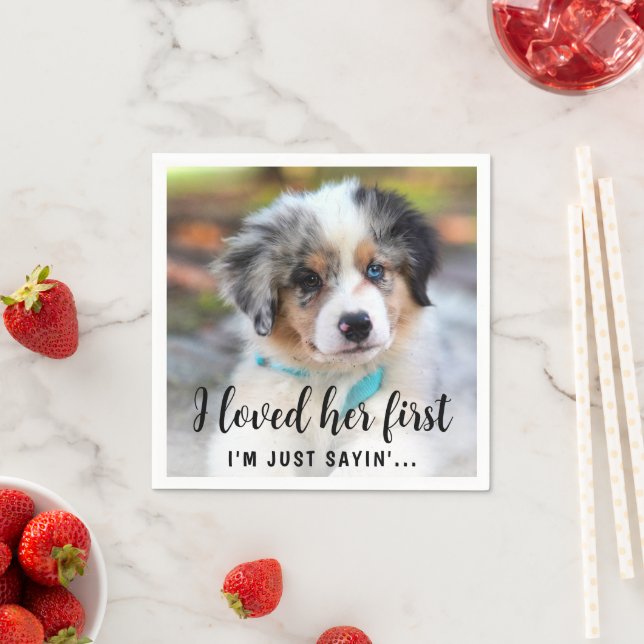 Simple Modern Cute Photo Funny Dog Wedding Napkins (Insitu)