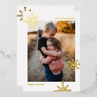Simple Modern Cute Snowflake Photo Foil Holiday Card