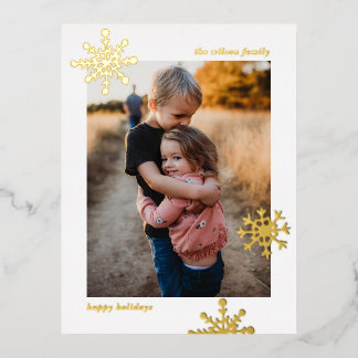 Simple Modern Cute Snowflake Photo    Foil Holiday Postcard