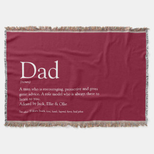 Simple Modern Dad, Daddy, Definition Burgundy Throw Blanket