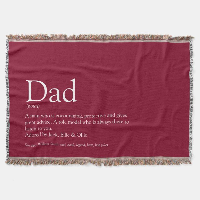 Simple Modern Dad, Daddy, Definition Burgundy Throw Blanket (Front)