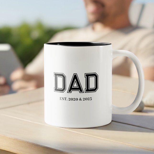 Simple Modern Dad Established College Typography Two-Tone Coffee Mug (Dad Established Year(s) Modern College Font Design - the perfect, personalized gift for Dad!)