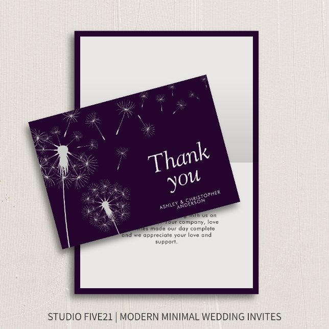 Simple Modern Dandelion Dark Purple Thank You Card (Creator Uploaded)