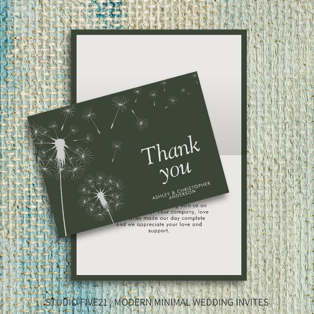Simple Modern Dandelion Moss Green Thank You Card (Creator Uploaded)