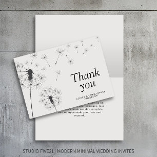Simple Modern Dandelion Smoke Black Letterpress Thank You Card