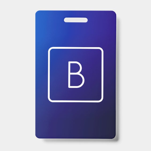 Simple Modern Dark Blue Ombre Gradient & Monogram Badge (Front)
