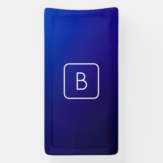 Simple Modern Dark Blue Ombre Gradient & Monogram Banner (Vertical)