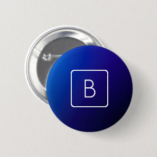 Simple Modern Dark Blue Ombre Gradient & Monogram Button