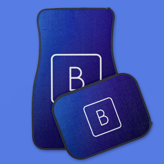 Simple Modern Dark Blue Ombre Gradient & Monogram Car Floor Mat (Creator Uploaded)
