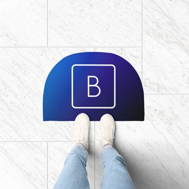Simple Modern Dark Blue Ombre Gradient & Monogram Doormat (Indoor)
