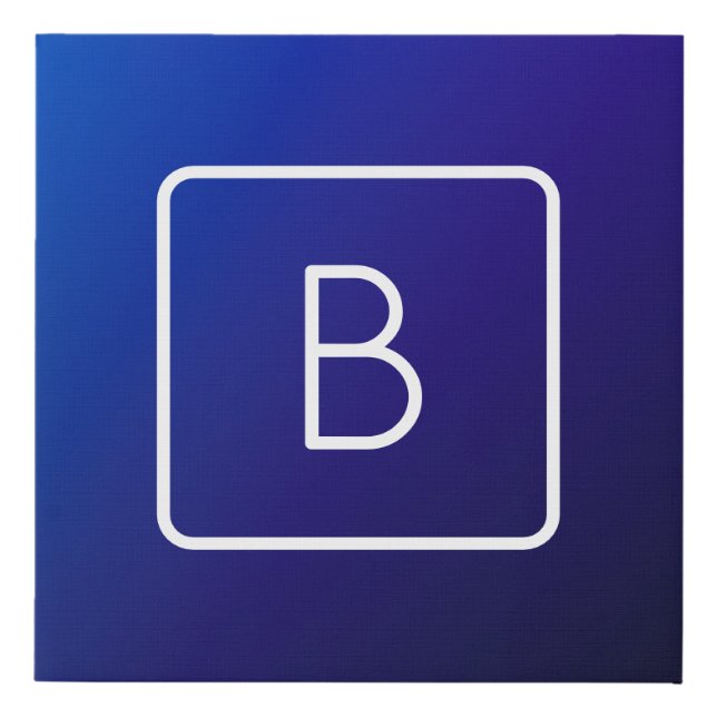 Simple Modern Dark Blue Ombre Gradient & Monogram Faux Canvas Print (Front)