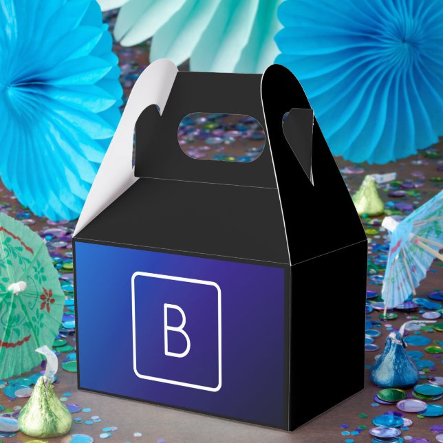 Simple Modern Dark Blue Ombre Gradient & Monogram Favor Boxes (Party)