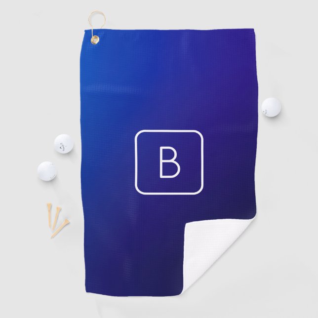 Simple Modern Dark Blue Ombre Gradient & Monogram Golf Towel (InSitu)