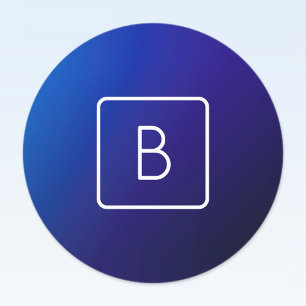 Simple Modern Dark Blue Ombre Gradient & Monogram Labels