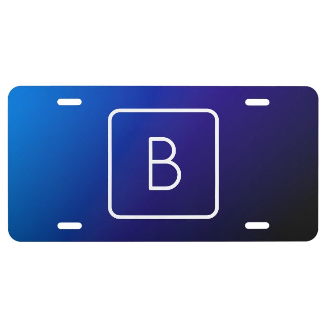 Simple Modern Dark Blue Ombre Gradient & Monogram License Plate (Front)