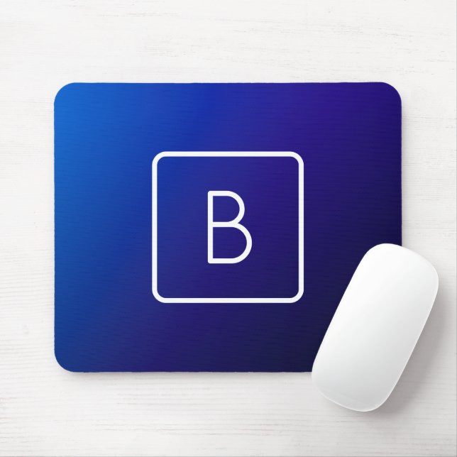 Simple Modern Dark Blue Ombre Gradient & Monogram Mouse Pad (With Mouse)