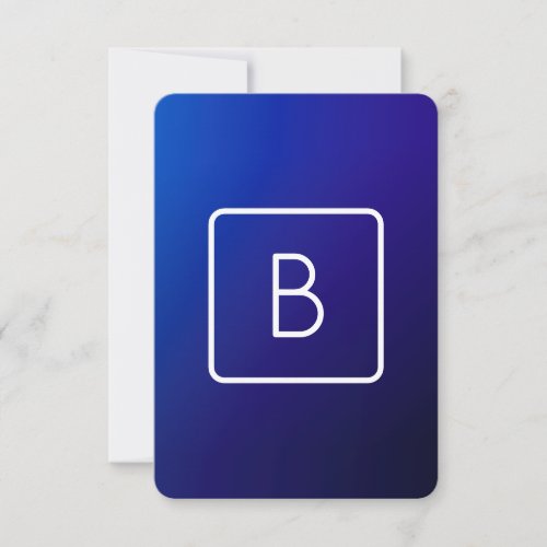 Simple Modern Dark Blue Ombre Gradient  Monogram Note Card