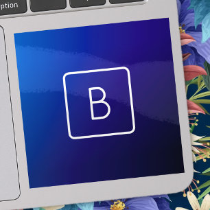 Simple Modern Dark Blue Ombre Gradient & Monogram Sticker