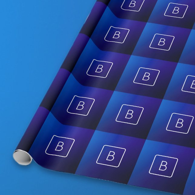 Simple Modern Dark Blue Ombre Gradient & Monogram Wrapping Paper (Creator Uploaded)