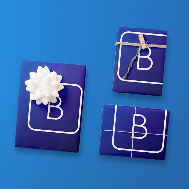 Simple Modern Dark Blue Ombre Gradient & Monogram Wrapping Paper Sheets (Creator Uploaded)