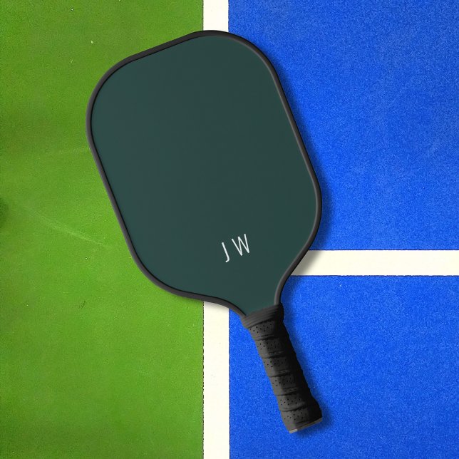 Simple Modern Dark Green Monogram Initials Pickleball Paddle (Creator Uploaded)