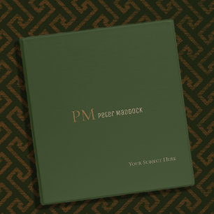 Simple modern dark-green office binder with name