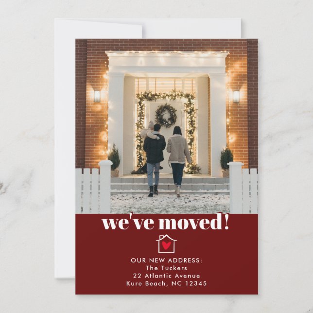 Simple Modern Dark Red & White Moving Announcement (Front)