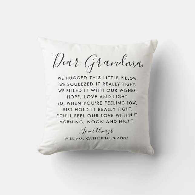 Simple Modern Dear Grandma Message Mother's Day Throw Pillow (Front)