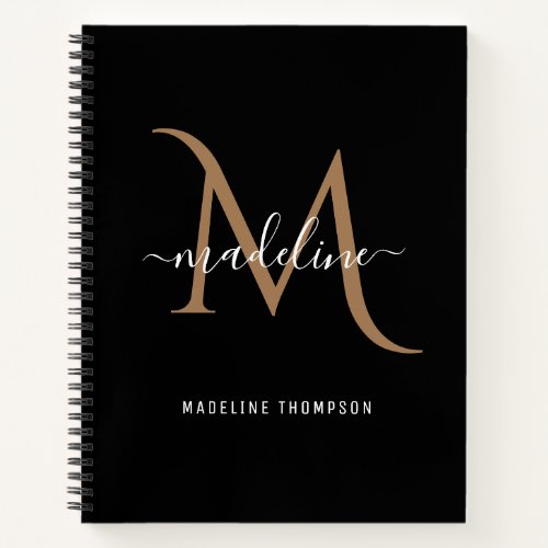 Simple Modern Decorative Black Gold Monogram Notebook