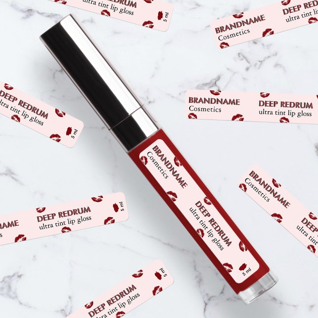 Simple Modern Deep Red Rum Tone Custom Lip Gloss Labels (Creator Uploaded)