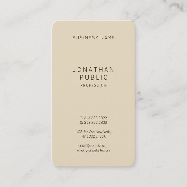 Simple Modern Design Elegant Beige Template Cool Business Card (Front)