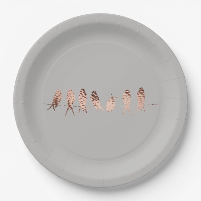 Simple Modern Design with Copper Birds on Wire Paper Plates (Front)