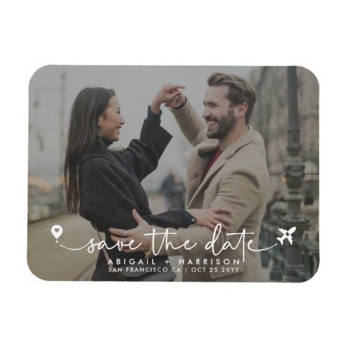 Simple Modern Destination Wedding Script Photo  Magnet