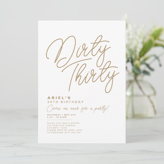 Simple Modern Dirty Thirty Birthday Invitation (Standing Front)