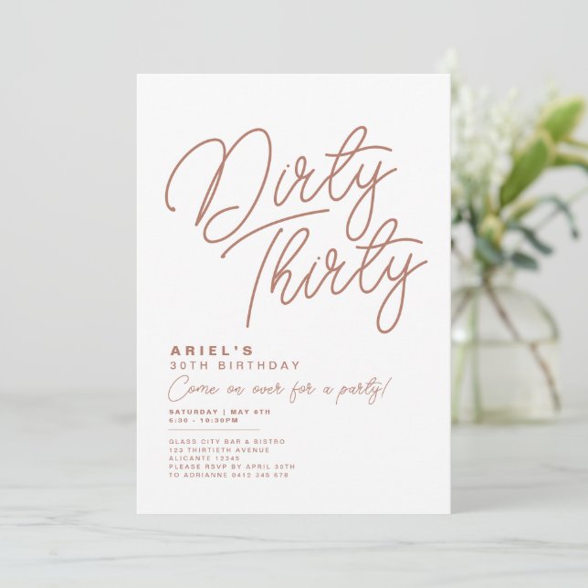 Simple Modern Dirty Thirty Birthday Invitation (Standing Front)