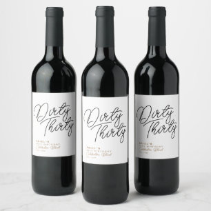 Simple Modern Dirty Thirty Personalized Birthday Wine Label