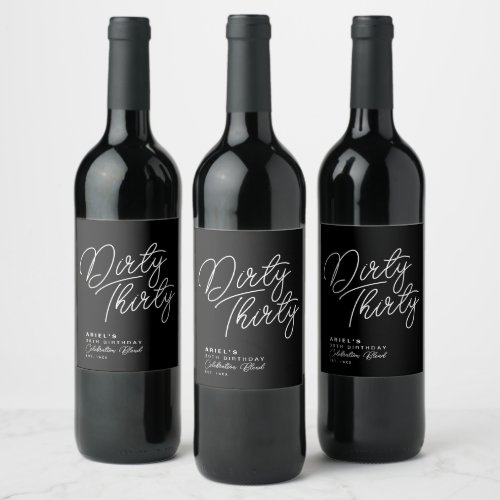 Simple Modern Dirty Thirty Personalized Birthday Wine Label
