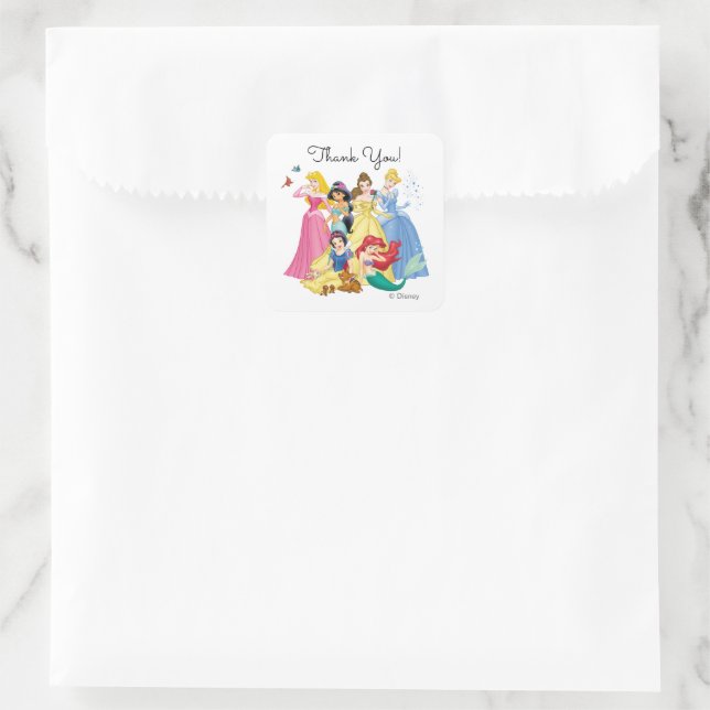 Simple & Modern Disney Princess Birthday Thank You Square Sticker | Zazzle simple-modern-disney-princess-birthday-thank-you-square-sticker-zazzle