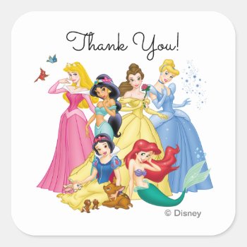 Simple & Modern Disney Princess Birthday Thank You Square Sticker by DisneyPrincess at Zazzle