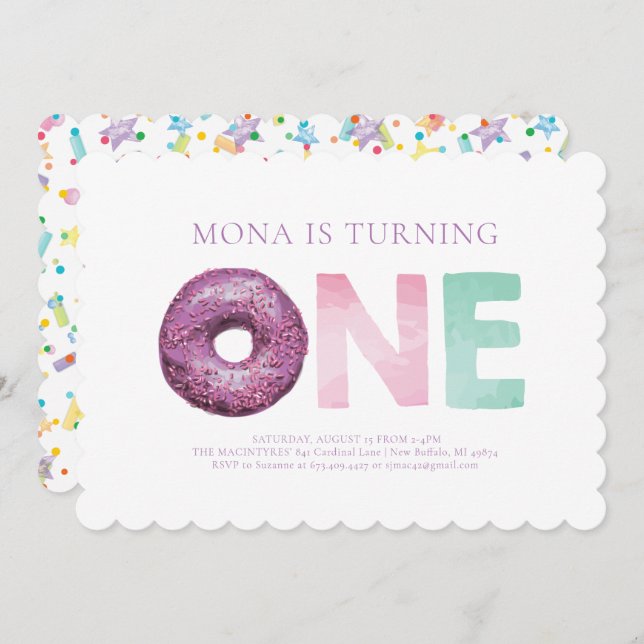 Simple Modern Donut First Birthday Invitation (Front/Back)