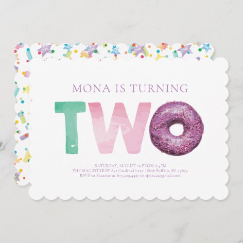 Simple Modern Donut Second Birthday Invitation