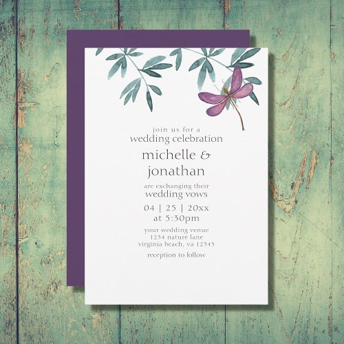 Simple Modern Dragonfly Garden Greenery Wedding Invitation