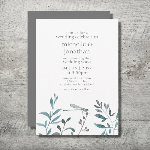 Simple Modern Dragonfly Garden Greenery Wedding Invitation