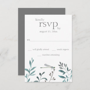 Simple Modern Dragonfly Garden Greenery Wedding RSVP Card