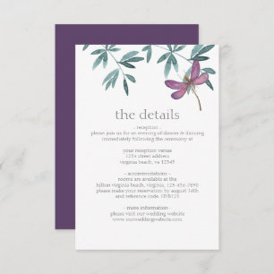 Simple Modern Dragonfly Greenery Wedding Details Enclosure Card