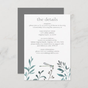 Simple Modern Dragonfly Greenery Wedding Details Enclosure Card