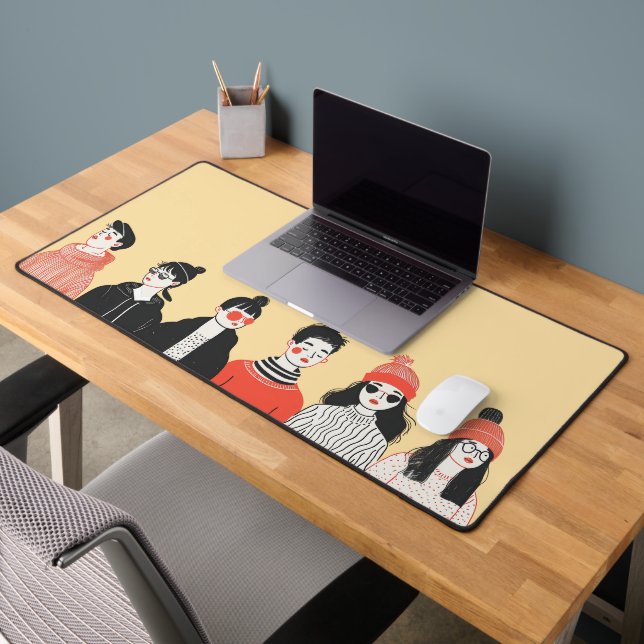 Simple modern drawing of cool young people desk mat (Office 2)