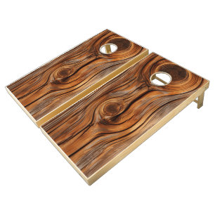 Simple Modern Drown Dark Rustic Wood Texture Cornhole Set